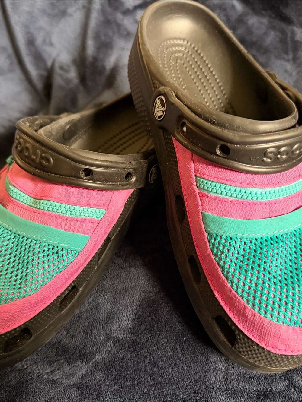 Crocs-Style Women's Black Clog with Pink and Teal Upper